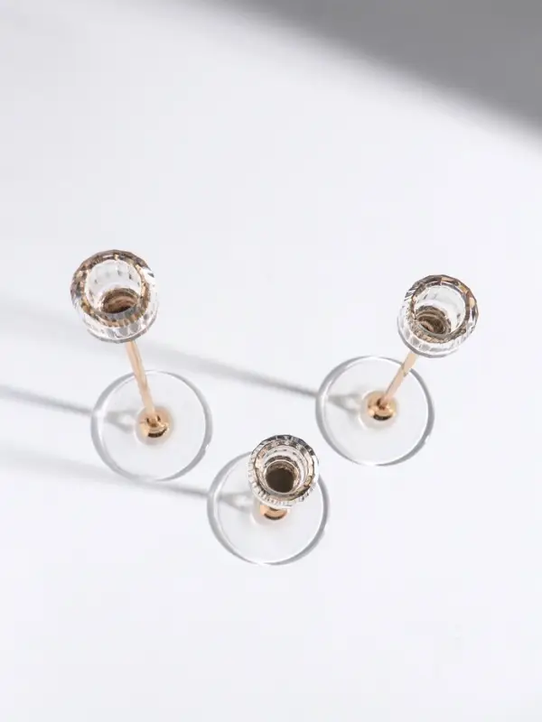 Подсвечник стекло, металл  Подсвечник стекло, металл "Грань" d=2,5 см набор 3 шт прозрачный+золото 7х17 7х22 7х27 см