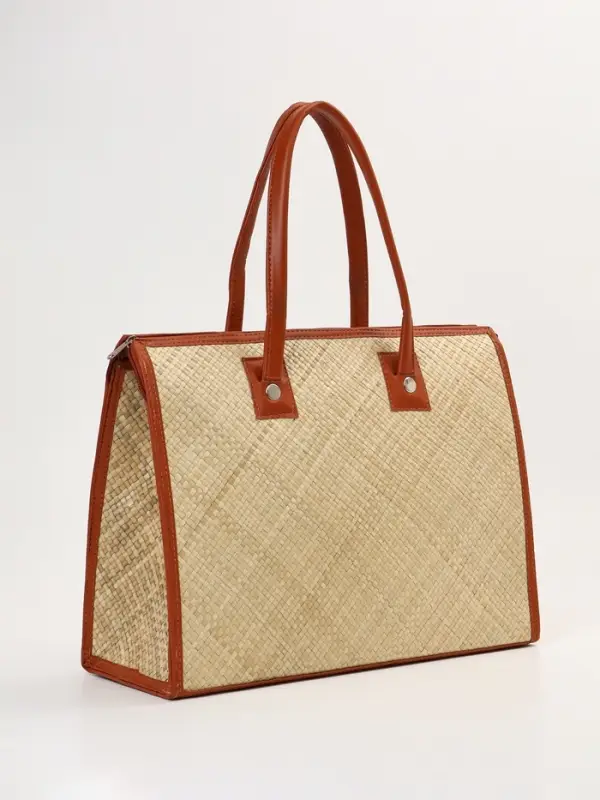 Сумка плетёная на молнии из пандана, 41&times;16&times;50 см, светло-коричневая