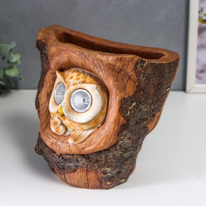 Сувенир полистоун свет Сувенир полистоун свет "Маленький филин в дупле" от солнечной батареи 17х12,5х18 см