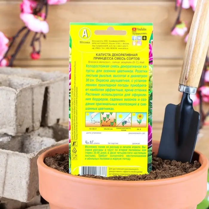 Семена цветов Капуста декоративная Семена цветов Капуста декоративная "Принцесса", смесь окрасок, О, 0,1 г