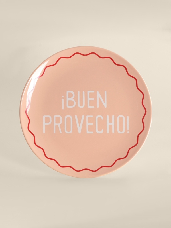 Тарелка для пиццы SL Home «Уроки испанского: Buen provecho», d=35 см, фарфор, розовая Тарелка для пиццы SL Home «Уроки испанского: Buen provecho», d=35 см, фарфор, розовая