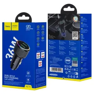 Переходник автомобильного зарядного устройства NZ14 HOCO на 2 USB 36W QC3.0 черный