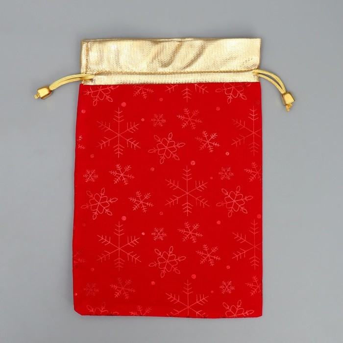 Мешочек подарочный замша «Подарочки с душой», снежинки, тиснение, 16 х 24 см +/- 1.5 см, Новый год