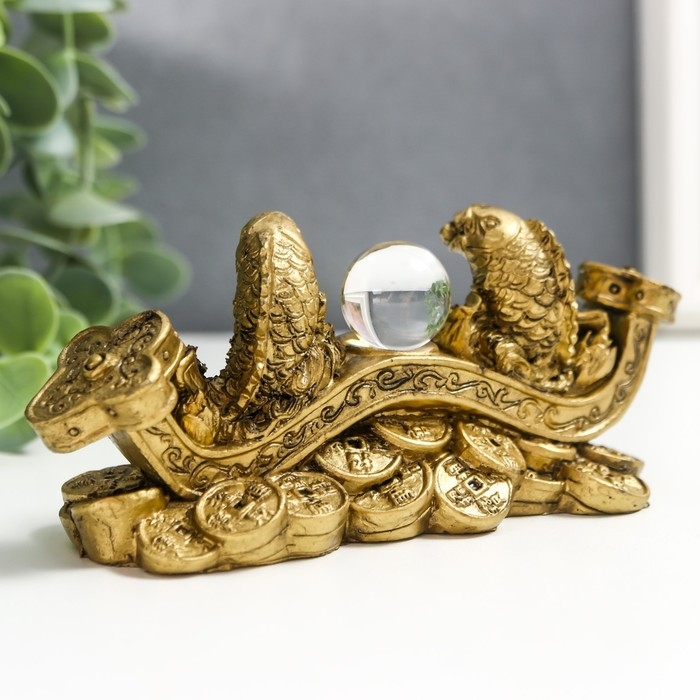 Нэцке полистоун под бронзу Нэцке полистоун под бронзу "2 карпа на жезле Жуи с кристаллом" 5х4,5х12,5 см