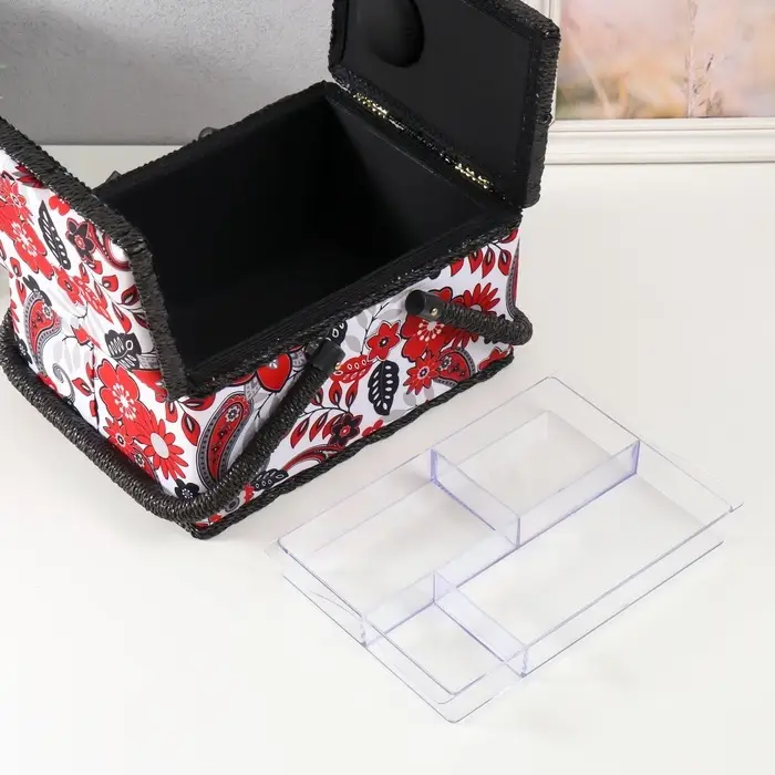 Шкатулка для рукоделия и шитья &laquo;Народный цветочный узор&raquo;, хранение ниток, иголок, мелочи, 19&times;26&times;14.5 см