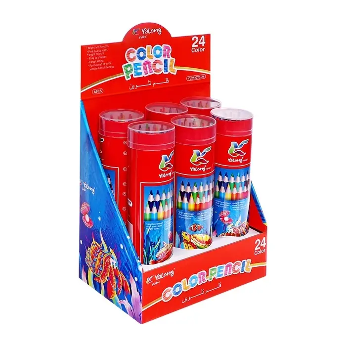 Карандаши 24 цвета, треугольные, деревянные &laquo;Морские обитатели&raquo;, в металлическом тубусе, МИКС