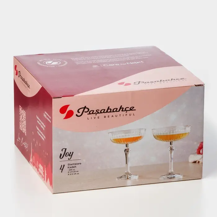 Бокалы для шампанского Paşabah&ccedil;e JOY, 245 мл, набор 4 шт., стекло, прозрачные