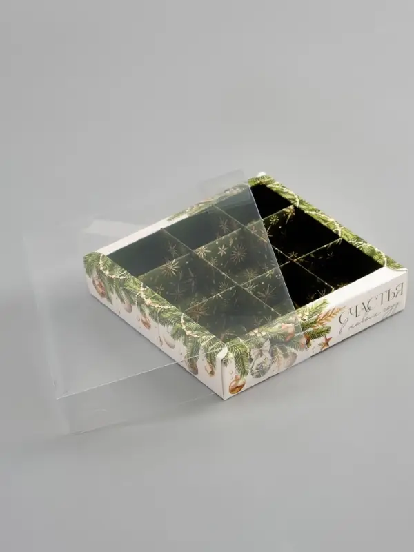 Коробка под 9 конфет с ячейками &laquo;Счастья в Новом году!&raquo;, 14.5&times;14.5&times;3 см