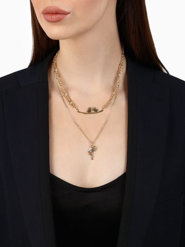 Кулон «Цепь» фламинго, цвет золото