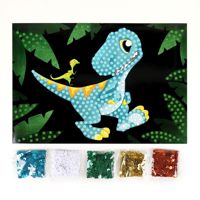Аппликация пайетками для детей «Динозавры в джунглях», набор для творчества Аппликация пайетками для детей «Динозавры в джунглях», набор для творчества