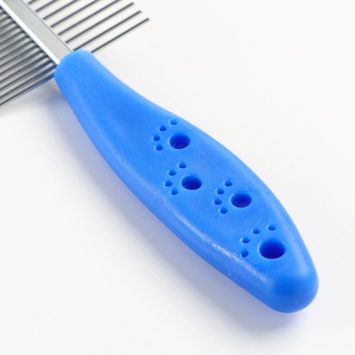 Расчёска двухсторонняя  Расчёска двухсторонняя "Лапки" с прямыми зубьями, пластиковая ручка, синяя