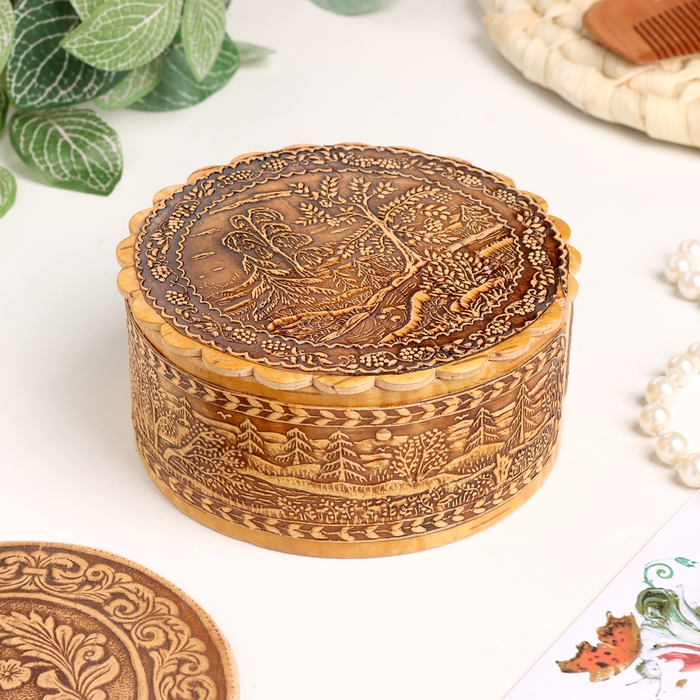 Шкатулка  Шкатулка "Пейзаж с деревом", 100 х 40 мм, береста