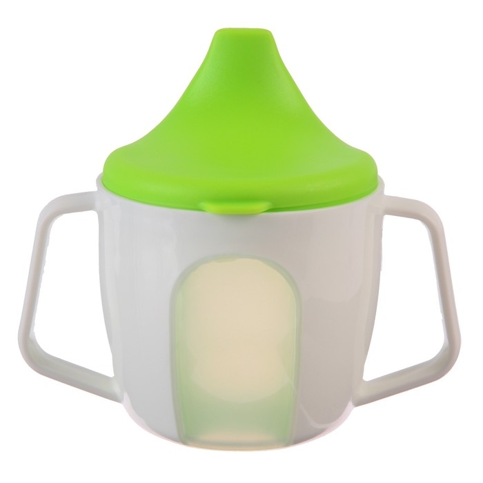Поильник - чашечка 2 в 1 детский тренировочный, твердый носик, 150 мл., с ручками, цвет зеленый Поильник - чашечка 2 в 1 детский тренировочный, твердый носик, 150 мл., с ручками, цвет зеленый