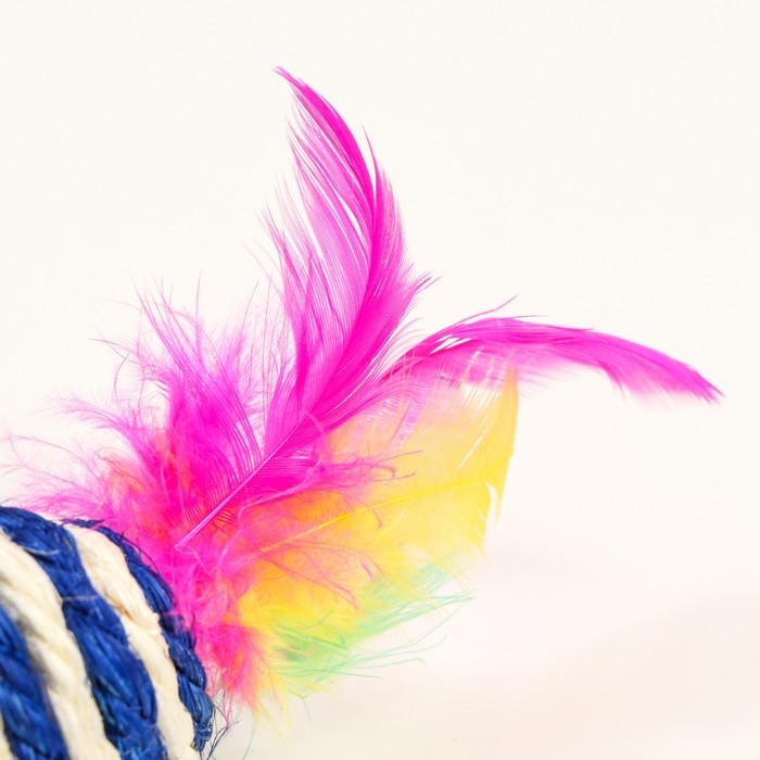 Мышь-погремушка сизалевая, 7 см, синяя/белая Мышь-погремушка сизалевая, 7 см, синяя/белая