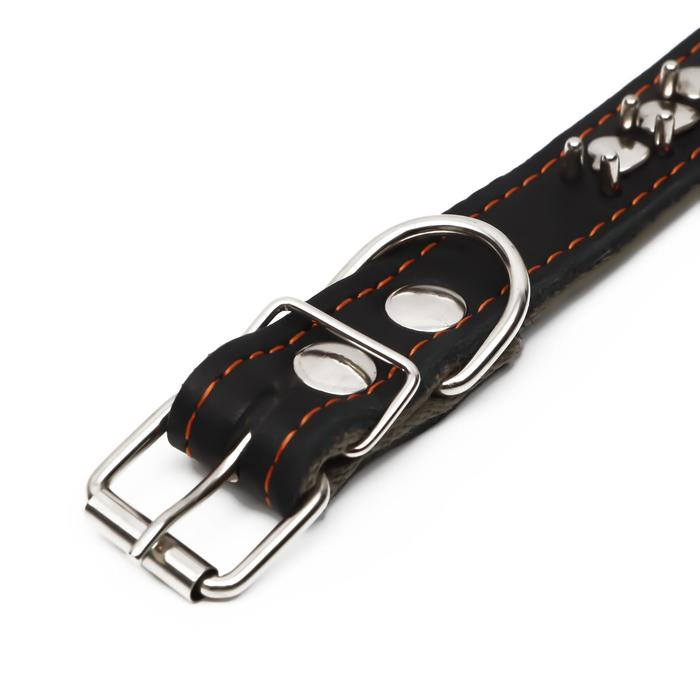 Ошейник комбинированный кожа/брезент Ошейник комбинированный кожа/брезент "Ёж", 55 х 2.5 см, ОШ 35-45 см, чёрный