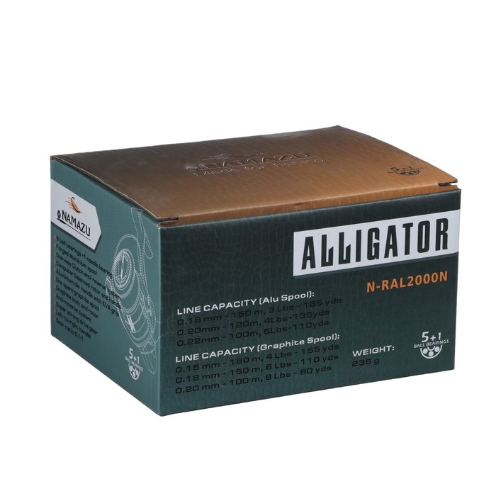 Катушка б/ин Namazu PRO Alligator NEW AL2000, 5+1 подшипник, 5.1:1, металлическая шпуля + запасная 9 Катушка б/ин Namazu PRO Alligator NEW AL2000, 5+1 подшипник, 5.1:1, металлическая шпуля + запасная 9