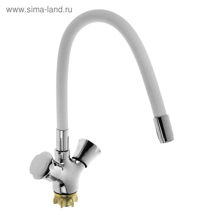 Cмеситель для кухни Accoona A4883G, двухвентильный, силиконовый излив, силумин, белый/хром Cмеситель для кухни Accoona A4883G, двухвентильный, силиконовый излив, силумин, белый/хром