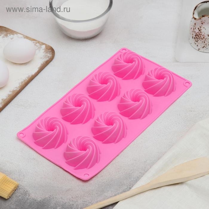 Форма для выпечки Доляна «Немецкий кекс. Вихрь», силикон, 28,5×17 см, 8 ячеек, цвет розовый Форма для выпечки Доляна «Немецкий кекс. Вихрь», силикон, 28,5×17 см, 8 ячеек, цвет розовый