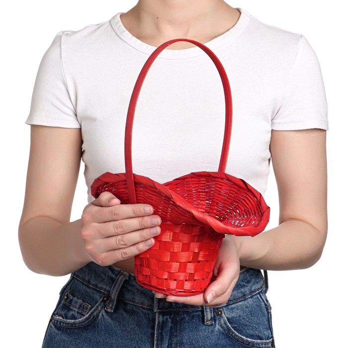 Корзина плетёная, бамбук, красная, (шляпка) Корзина плетёная, бамбук, красная, (шляпка)