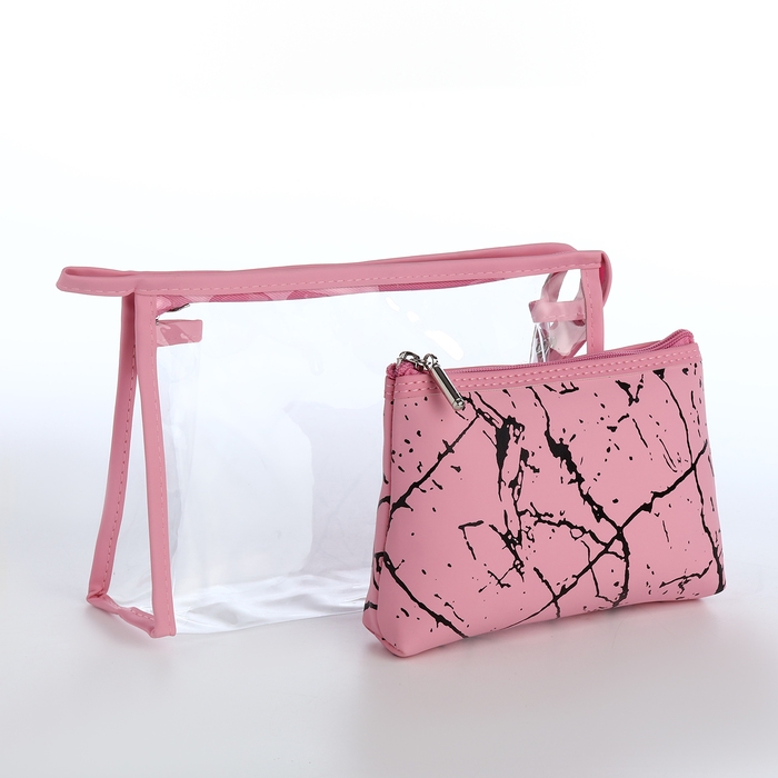 Набор косметичек 2 в 1 на молнии, цвет розовый Набор косметичек 2 в 1 на молнии, цвет розовый