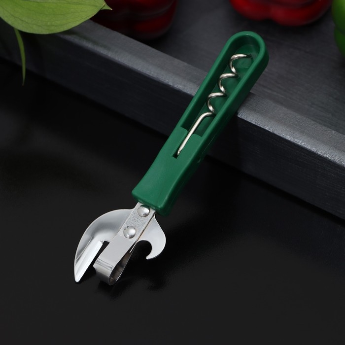 Открывашка - штопор Доляна «Польза», 14,5 см, цвет зелёный Открывашка - штопор Доляна «Польза», 14,5 см, цвет зелёный