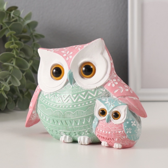 Сувенир полистоун Сувенир полистоун "Цветной филин с птенцом" геометрические узоры 15,2х6х11 см