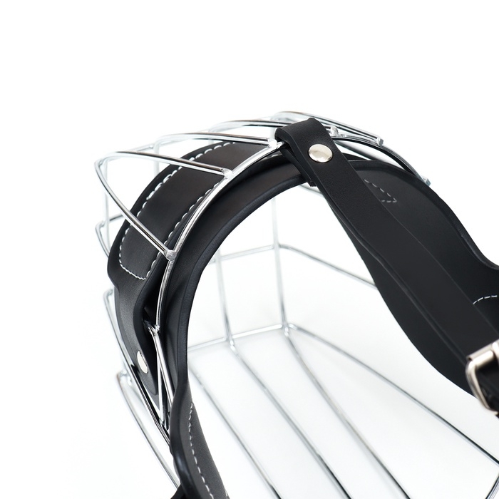 Намордник металлический №4 с трехсторонним ремешком, прессованная кожа, чёрный Намордник металлический №4 с трехсторонним ремешком, прессованная кожа, чёрный