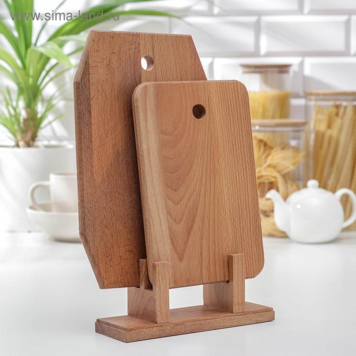 Нaбор досок разделочных нa подстaвке Премиум, 2 шт: 24×15 см, 30×19,5 см, мaссив букa