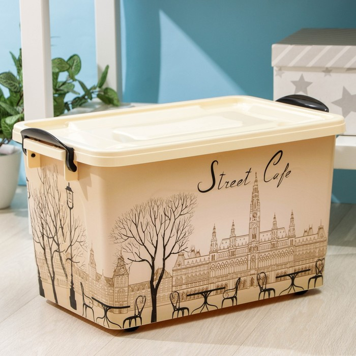 Контейнер для хранения с крышкой «Уличное кафе», 35 л, 50,5×31,5×28 см, на колёсиках, цвет слоновая кость Контейнер для хранения с крышкой «Уличное кафе», 35 л, 50,5×31,5×28 см, на колёсиках, цвет слоновая кость