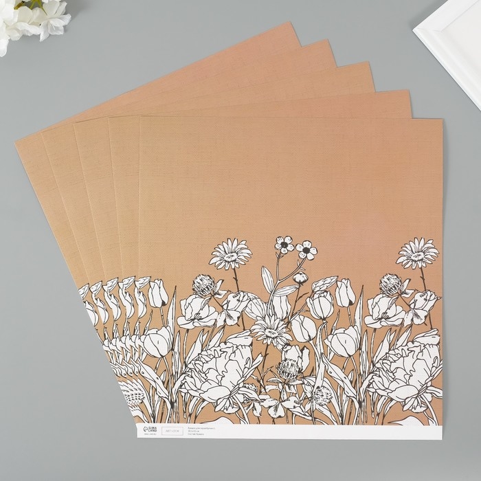 Бумага для скрапбукинга Бумага для скрапбукинга "Полевые цветы" плотность 180 гр набор 5 шт 30,5х32 см