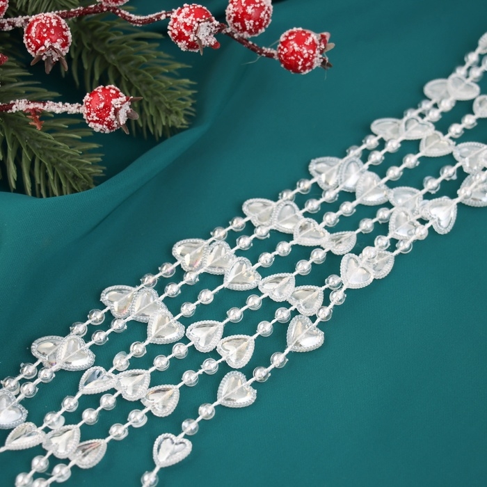 Бусы на ёлку 2 м d-13 мм Бусы на ёлку 2 м d-13 мм "Сердца бусины" прозрачный перламутр