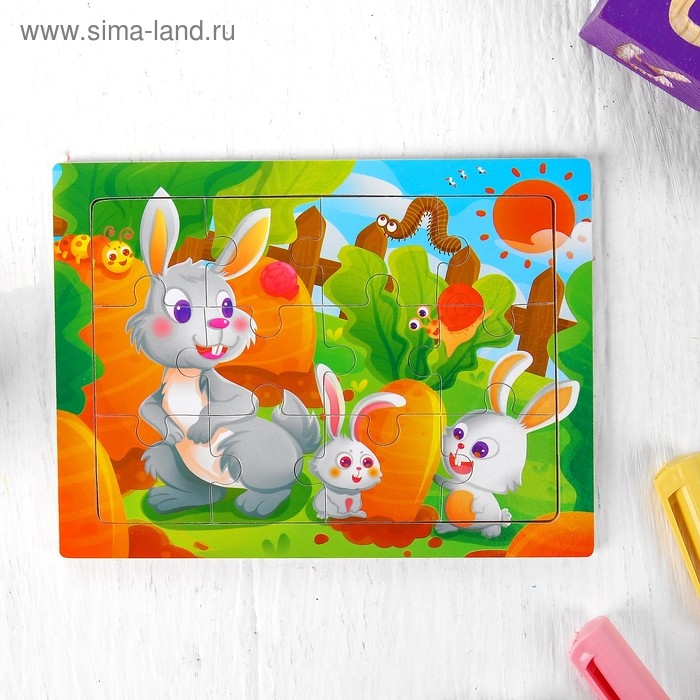Пазл «Зайки» 12 элементов, 0,4×14,5×11 см Пазл «Зайки» 12 элементов, 0,4×14,5×11 см