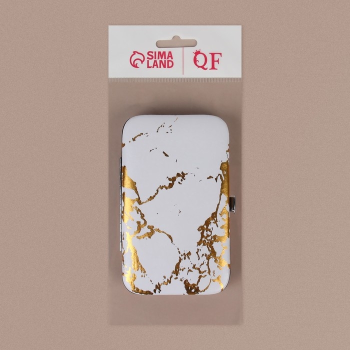 Набор маникюрный, 7 предметов, в футляре, рисунок серый/золотистый Набор маникюрный, 7 предметов, в футляре, рисунок серый/золотистый