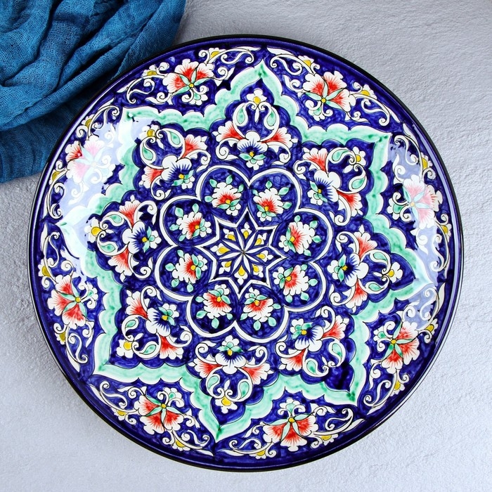 Ляган Риштанская Керамика  Ляган Риштанская Керамика "Цветы", 32 см, синий