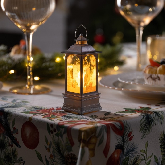 Светодиодная фигура «Серебристый фонарь с совой» 5 × 12 × 5 см, пластик, батарейки AG13х3 (в комплекте), свечение тёплое белое