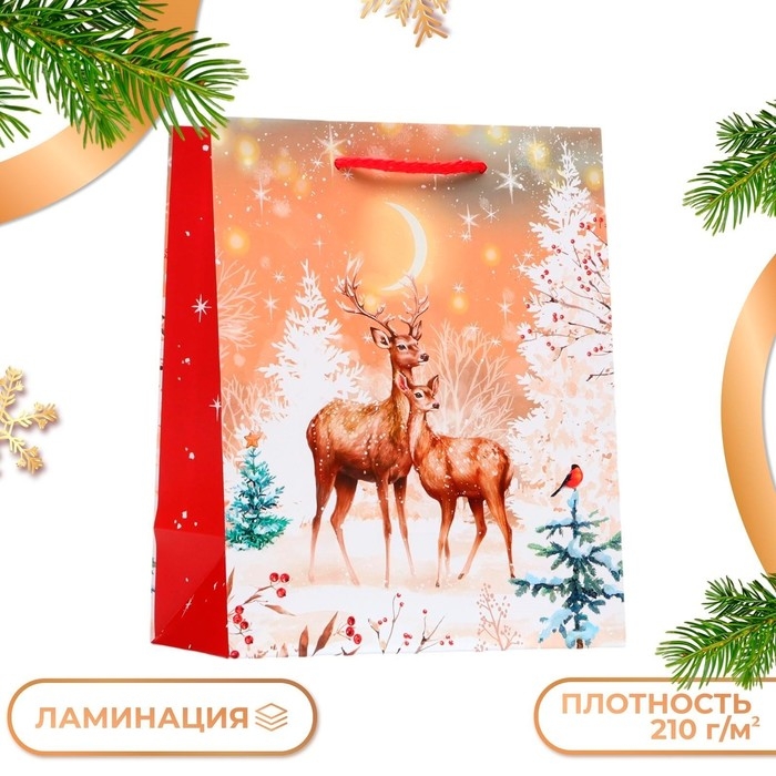 Новый год. Пакет подарочный Новый год. Пакет подарочный "Олени", 18 х 22,3 х 10 см.