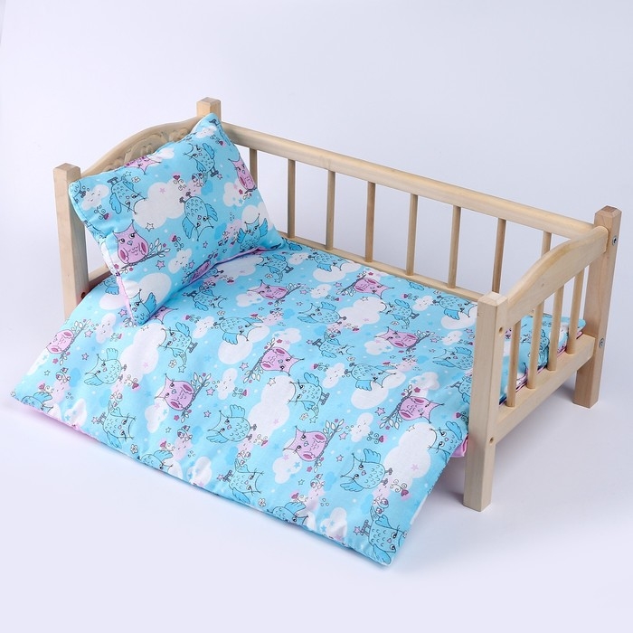 Кукольное постельное Кукольное постельное"Совята в облаках с розов,"х/б,простынь 46*36,одеяло,46*36,подушка 23*17