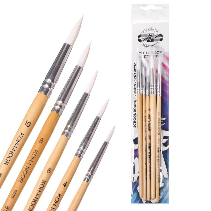 Набор кистей Синтетика 5 штуки Koh-I-Noor №2, 4, 6, 8, 10, круглые, блистер Набор кистей Синтетика 5 штуки Koh-I-Noor №2, 4, 6, 8, 10, круглые, блистер