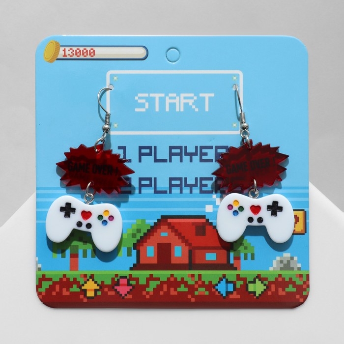 Серьги акрил «Джойстики» GAME OVER, цветные в серебре Серьги акрил «Джойстики» GAME OVER, цветные в серебре