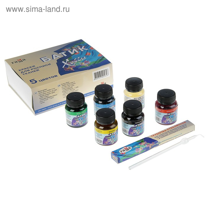 Краска по ткани Гамма  Краска по ткани Гамма "Батик-хобби", набор 5 цветов х 75 мл + резервирующий состав