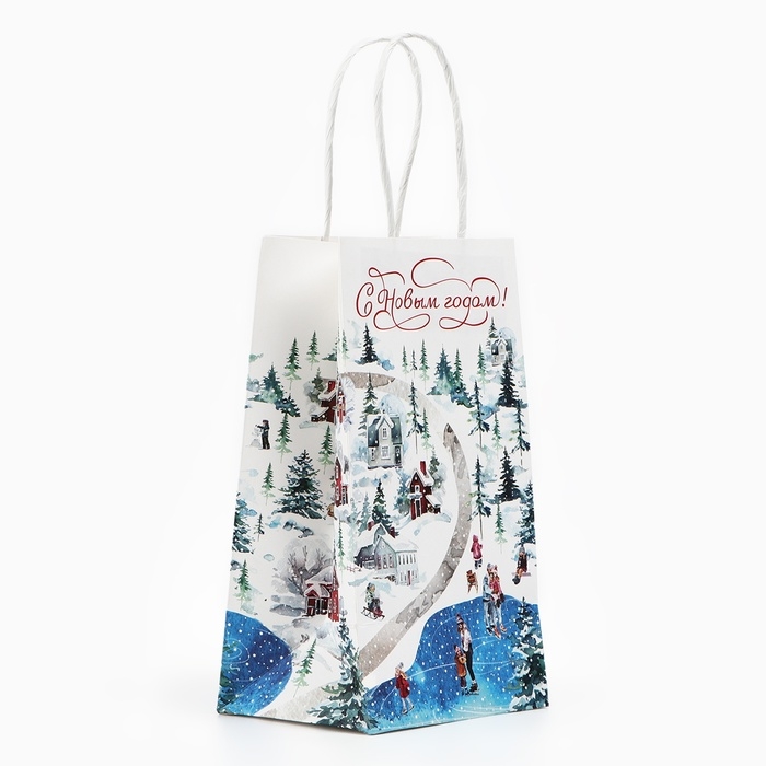 Пакет подарочный новогодний «С Новым годом», белый крафт, 12 х 21 х 9 см , Новый год Пакет подарочный новогодний «С Новым годом», белый крафт, 12 х 21 х 9 см , Новый год