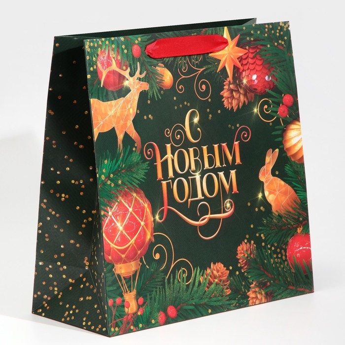 Пакет подарочный новогодний ламинированный квадратный «Gold», 30 х 30 х 12 см, Новый год Пакет подарочный новогодний ламинированный квадратный «Gold», 30 х 30 х 12 см, Новый год