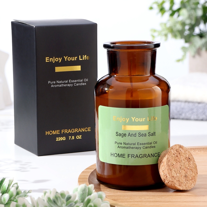 Свеча ароматическая в банке  Свеча ароматическая в банке "Морская соль и шалфей", 6х13 см