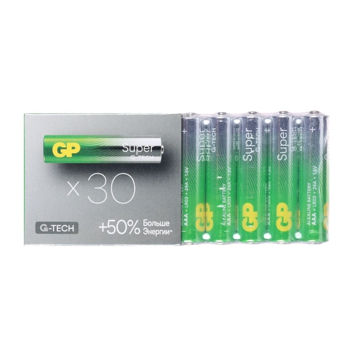 Батарейка алкалиновая GP Super Alkaline G-Tech, AAA, LR03-30BOX, 1.5В, набор, 30 шт Батарейка алкалиновая GP Super Alkaline G-Tech, AAA, LR03-30BOX, 1.5В, набор, 30 шт