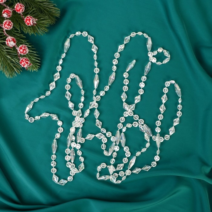 Бусы на ёлку 2,7 м d-9 мм Бусы на ёлку 2,7 м d-9 мм "Льдинка" ромбик три диска, прозрачный перламутр