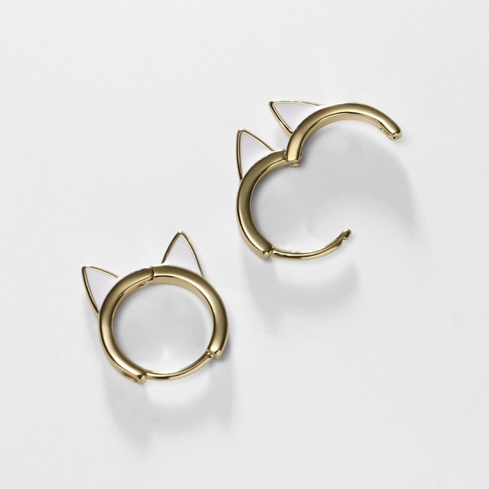 Серьги-кольца XUPING кошечка, цвет белый в золоте, d=1,6 см Серьги-кольца XUPING кошечка, цвет белый в золоте, d=1,6 см