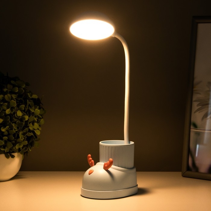 Лампа настольная  Лампа настольная "Ботинок лось" LED 3 режима 3Вт USB органайзер синий 8х11х31 см RISALUX