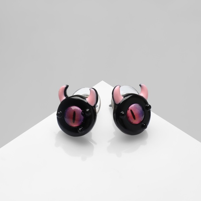 Серьги с эмалью «Монстрики» с рожками, цвет чёрно-розовый Серьги с эмалью «Монстрики» с рожками, цвет чёрно-розовый