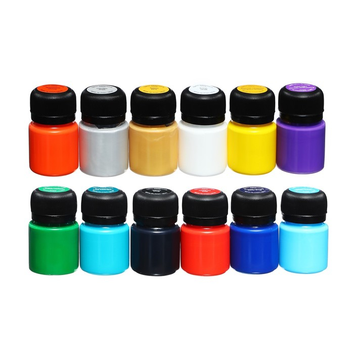 Краска по ткани, набор 12 цветов х 20 мл, ЗХК Decola, акриловая на водной основе, (4141216) Краска по ткани, набор 12 цветов х 20 мл, ЗХК Decola, акриловая на водной основе, (4141216)