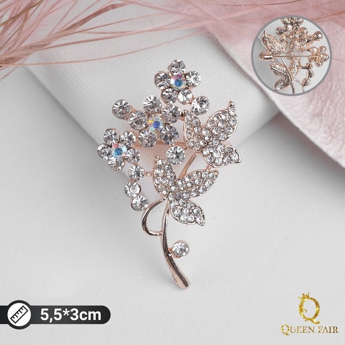 Брошь «Цветочная веточка», цвет белый в золоте Брошь «Цветочная веточка», цвет белый в золоте